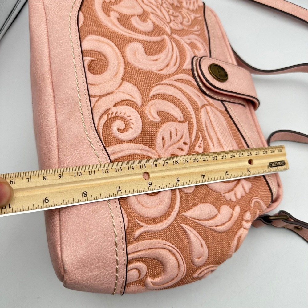 Concept Blush Pink Embossed Floral Satchel Crossbody Bag Retro Cottagecore - Picture 4 of 12